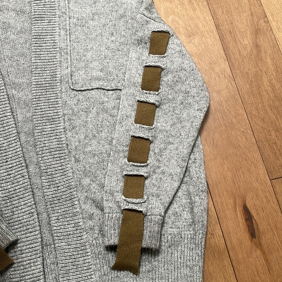 YAYA wool cardigan gray with olive green detail on sleeves open front size M - Picture 9 of 11